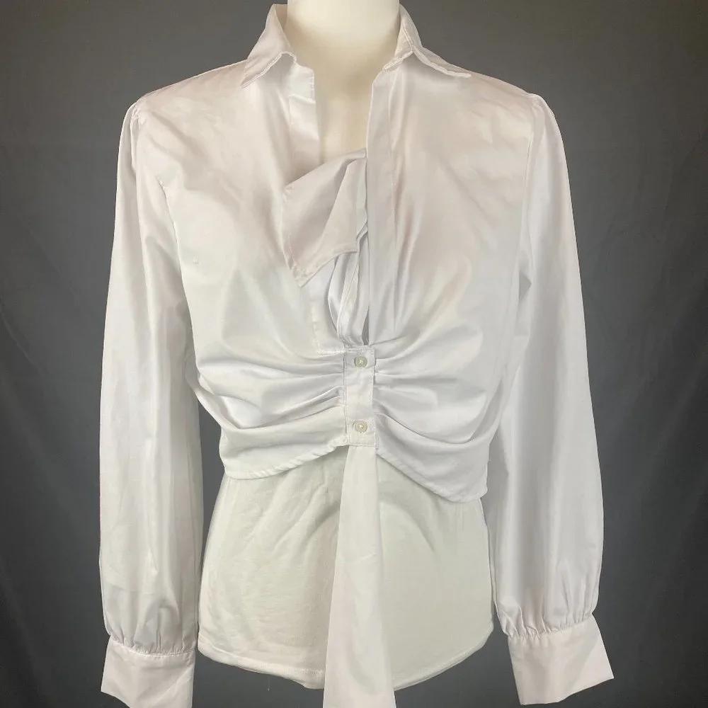 TRUTH NYC Long Sleeve White Tie Front Blouse, Size L. - Picture 3 of 10